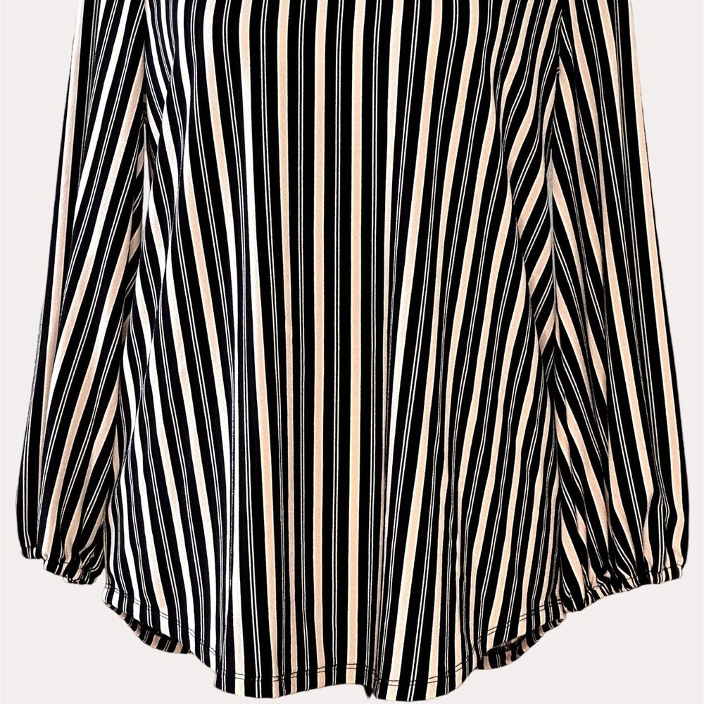 Adrianna Papell Slinky Knit Blouse Top Striped Black Tan S NWOT - Picture 5 of 8
